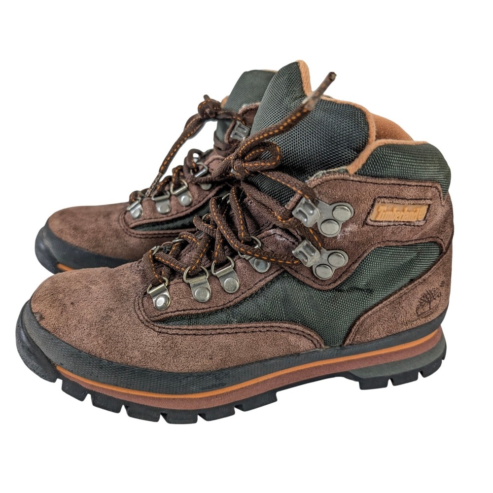 Timberland Ankle Hiking Boots Women 6 Brown Green Outdoor Gorpcore Suede Leather